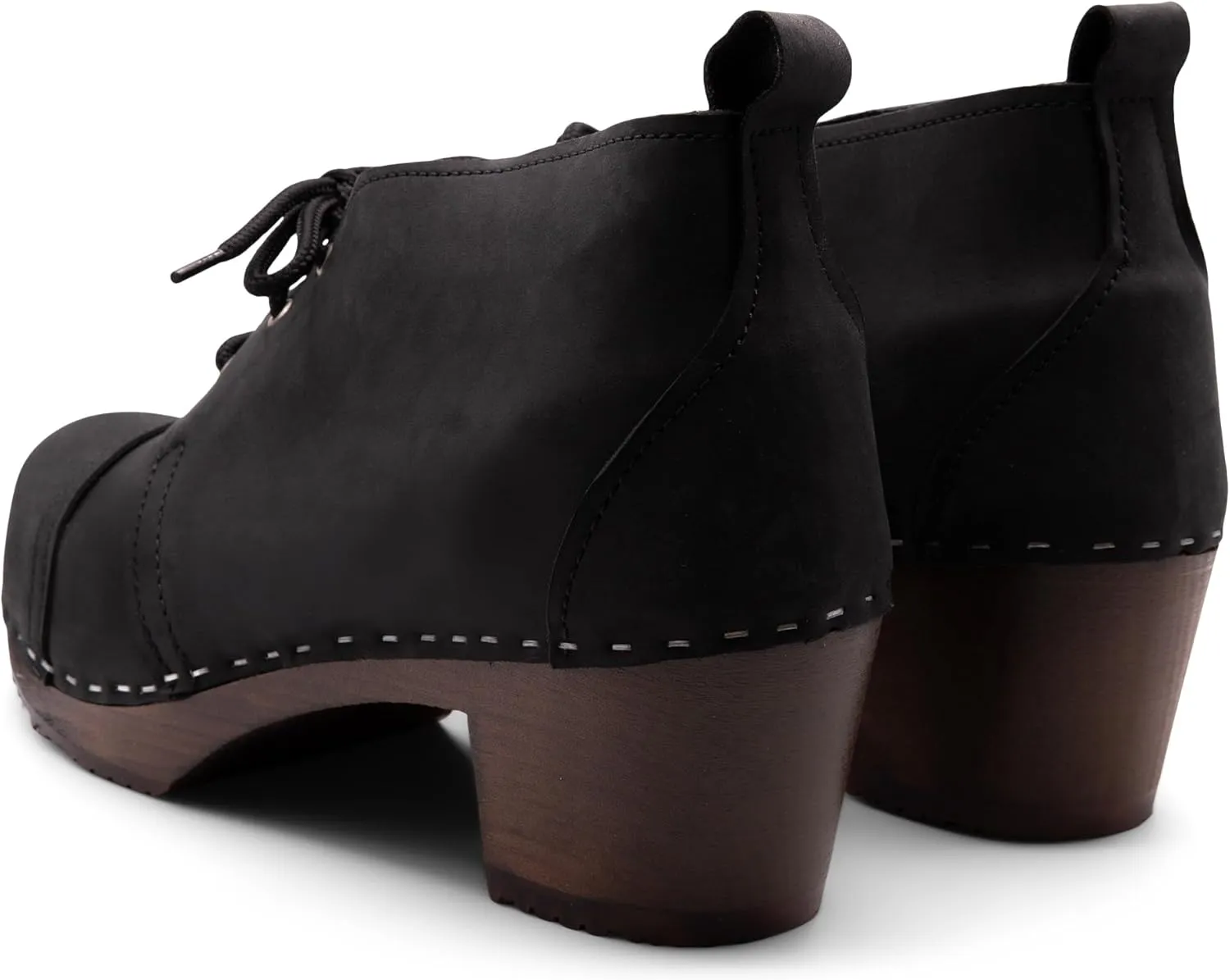 Sandgrens Handmade Swedish Wood Clogs for Women, High Heel Boots | Chukka Cap Toe