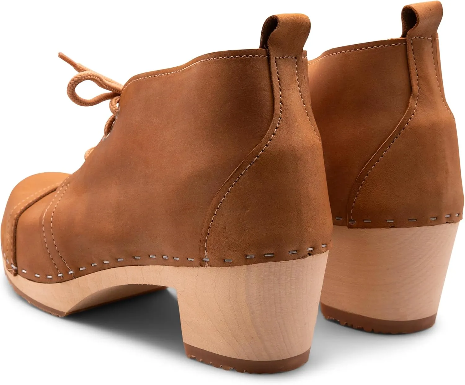 Sandgrens Handmade Swedish Wood Clogs for Women, High Heel Boots | Chukka Cap Toe