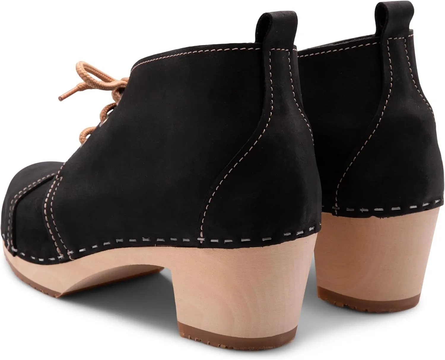 Sandgrens Handmade Swedish Wood Clogs for Women, High Heel Boots | Chukka Cap Toe