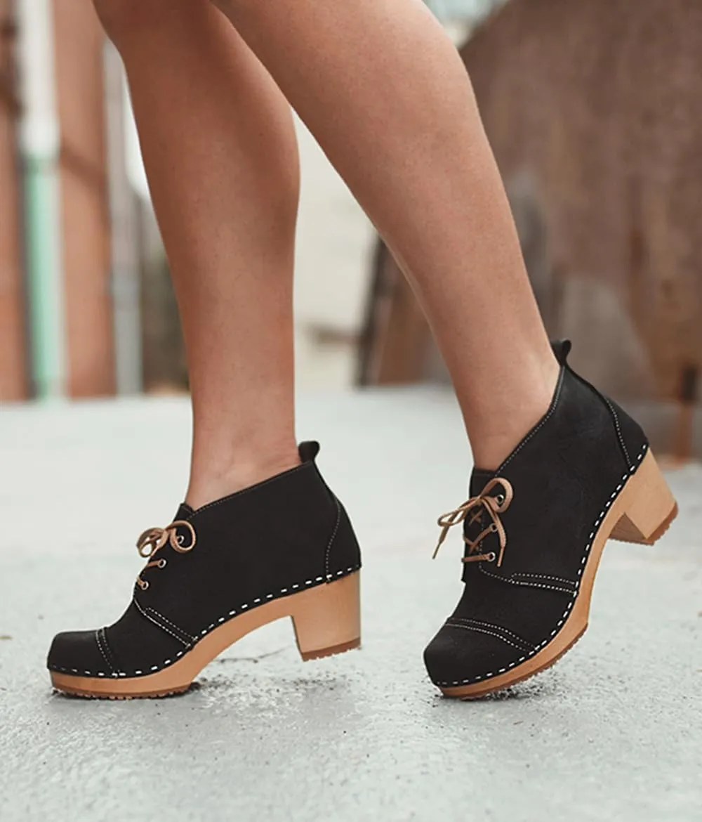 Sandgrens Handmade Swedish Wood Clogs for Women, High Heel Boots | Chukka Cap Toe