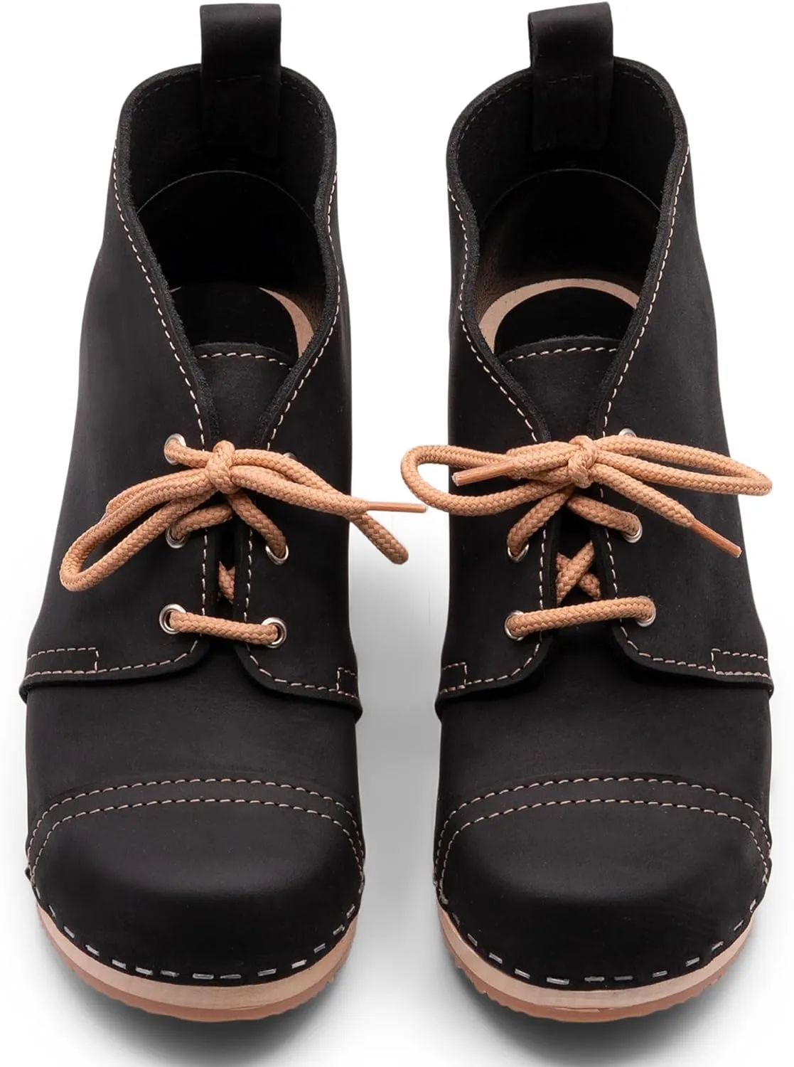 Sandgrens Handmade Swedish Wood Clogs for Women, High Heel Boots | Chukka Cap Toe
