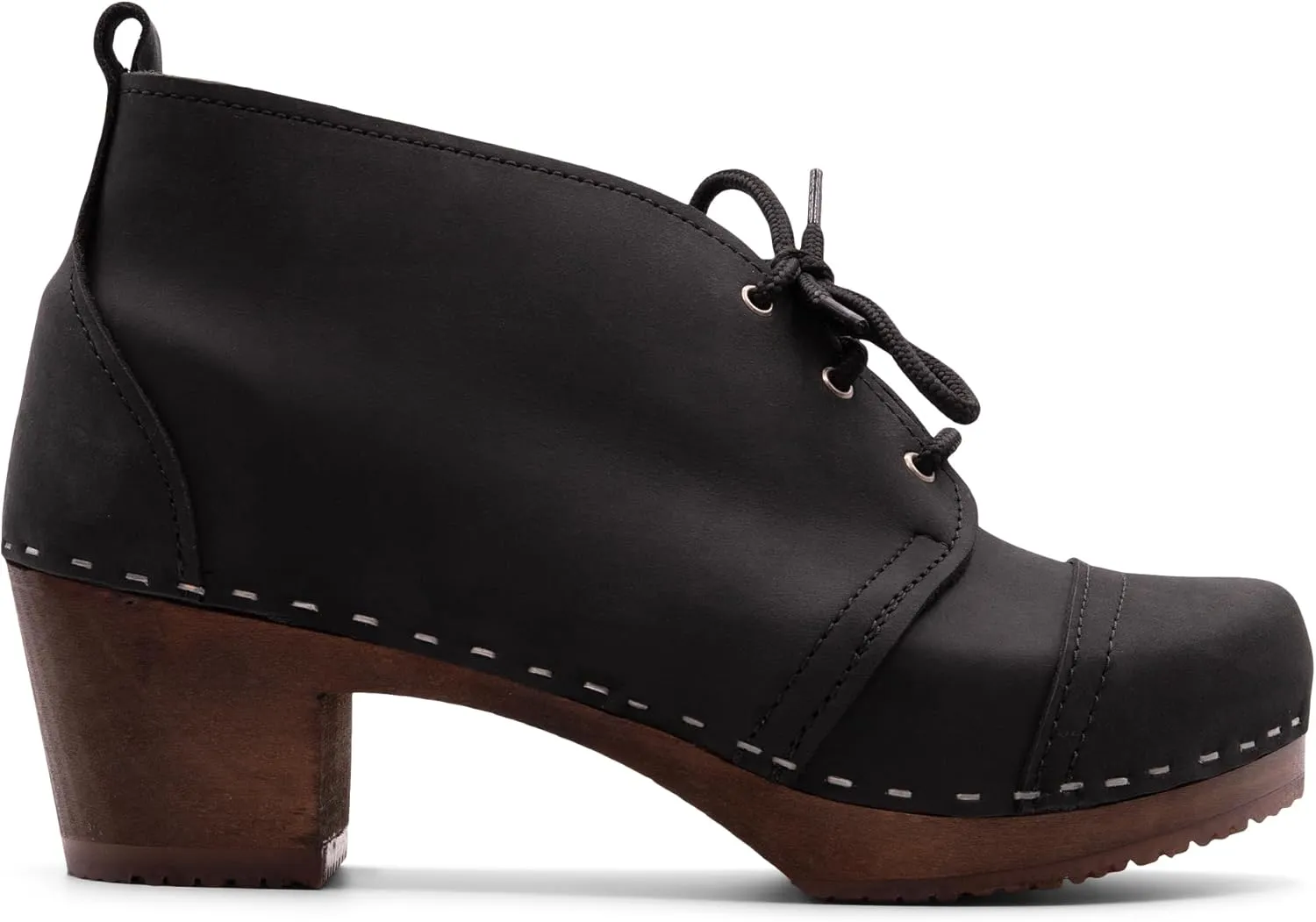 Sandgrens Handmade Swedish Wood Clogs for Women, High Heel Boots | Chukka Cap Toe