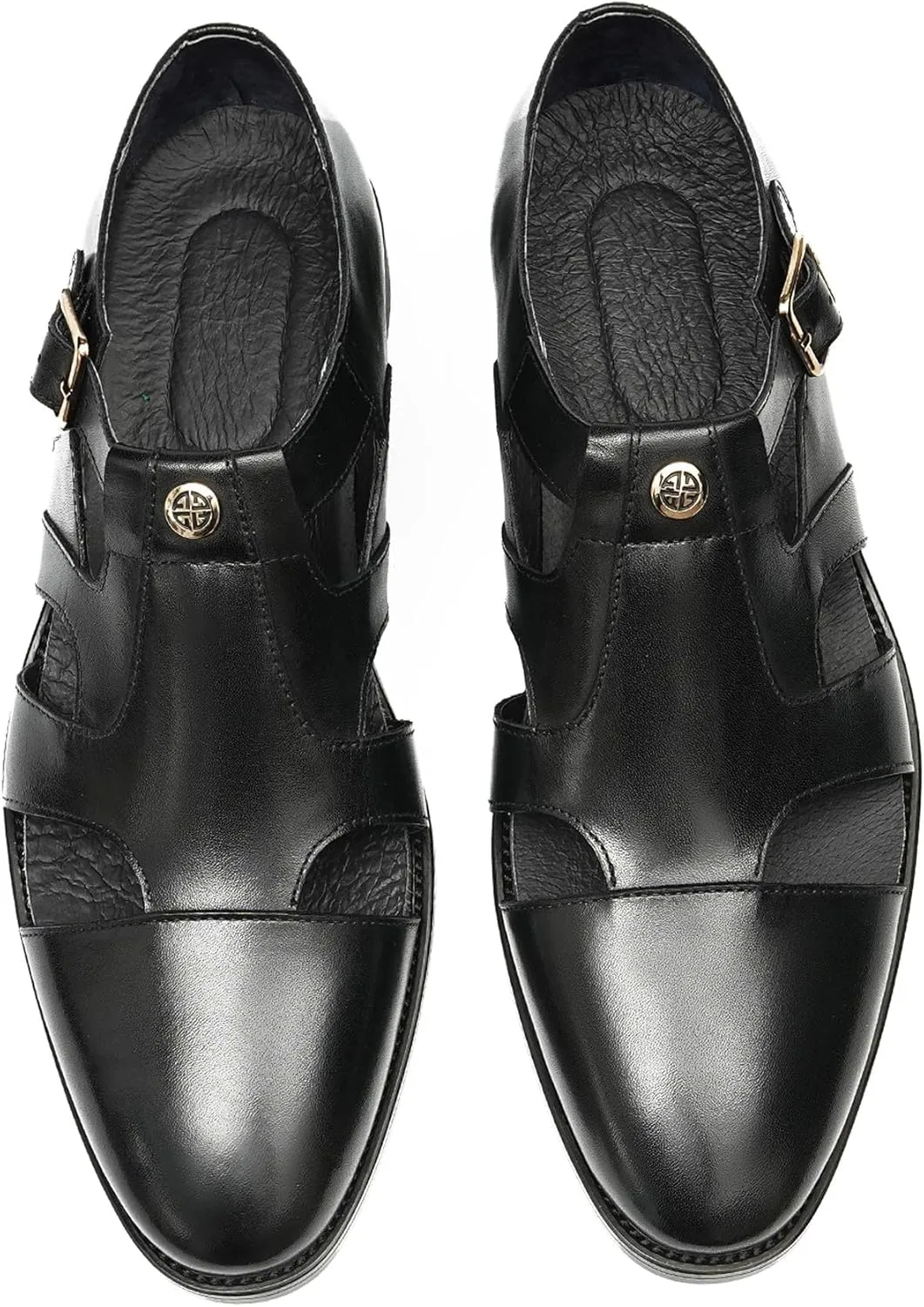 Santimon Men's Leather Dress Sandals with Agraffe Buckle| Business Casual Loafers Shoes | Breathable Comfortable Wide Adjustable Straps Summer Loafers