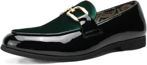 Santimon Velvet Leather Loafers Gold Plaque Fashion Retro Print Lining Pull-on Penny Party Wedding Shoes