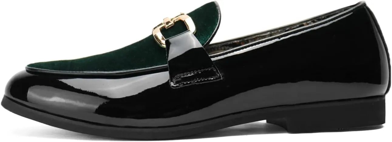 Santimon Velvet Leather Loafers Gold Plaque Fashion Retro Print Lining Pull-on Penny Party Wedding Shoes