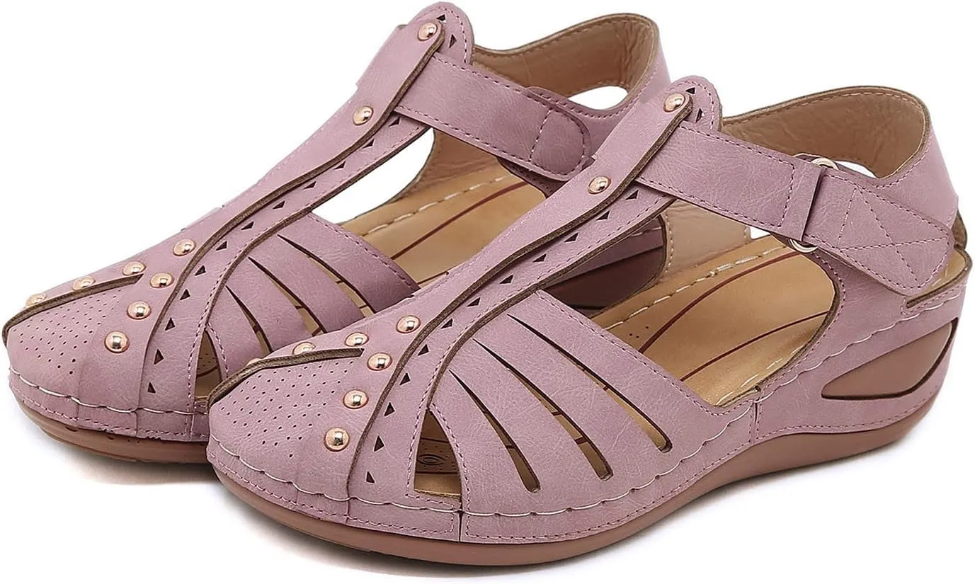 SBGMoSJ Womens Plantar Fasciitis Shoes Orthopedic Diabetic Walking Shoes Walking Sandals Women Red Sandals for Women Wedge Brown Leather Sandals Womens Block Heel Sandals