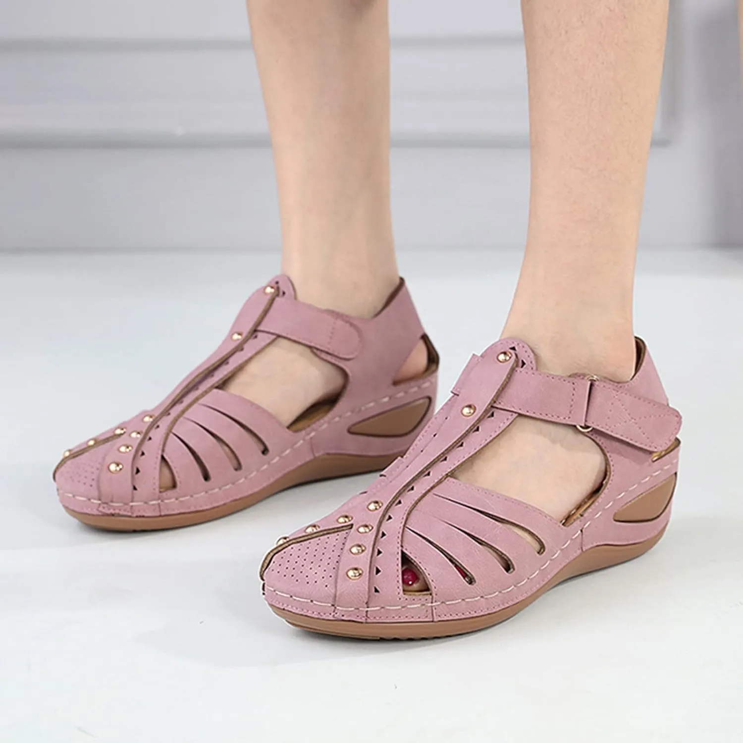 SBGMoSJ Womens Plantar Fasciitis Shoes Orthopedic Diabetic Walking Shoes Walking Sandals Women Red Sandals for Women Wedge Brown Leather Sandals Womens Block Heel Sandals
