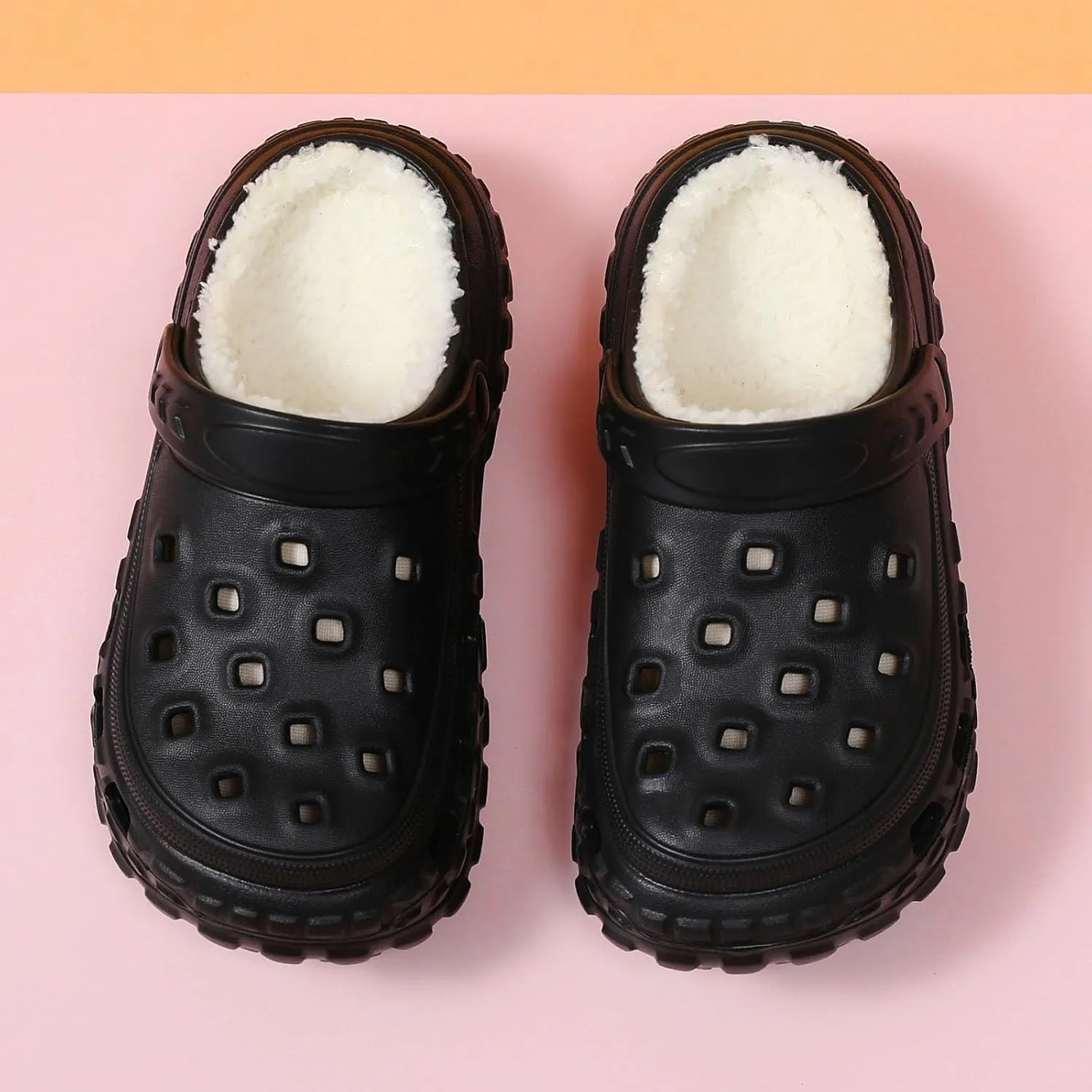 SECHRITE Boys Girls Fur Lined Clogs Garden Shoes for Kids Winter Fleece Lined Mules Indoor Outdoor Home House Slippers