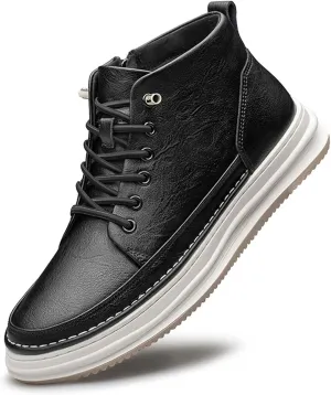 SECHRITE Mens Elevator Boots Mid-top Invisible Height Increasing Elevator Shoes 2.4 Inches Taller Leather Casual Boots