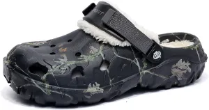 SECHRITE Men's Fur Lined Clogs Winter Fuzzy Slippers Wide Width Slip on Mules with Cushion Footbed Warm House Shoes with Adjustable Back Strap Removable Soft Fleece Lining - River Edge