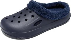 SECHRITE Mens Lined Clogs Garden Shoes Winter Fuzzy Slip On Home Slippers Fleece Lined Mules Indoor Outdoor Slides