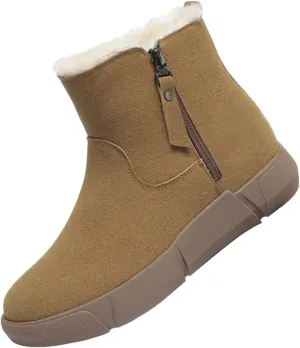 Short Boots For Women Waterproof Suede Boots For Women Genuine Wool Lined Furry Boots Winter Boots