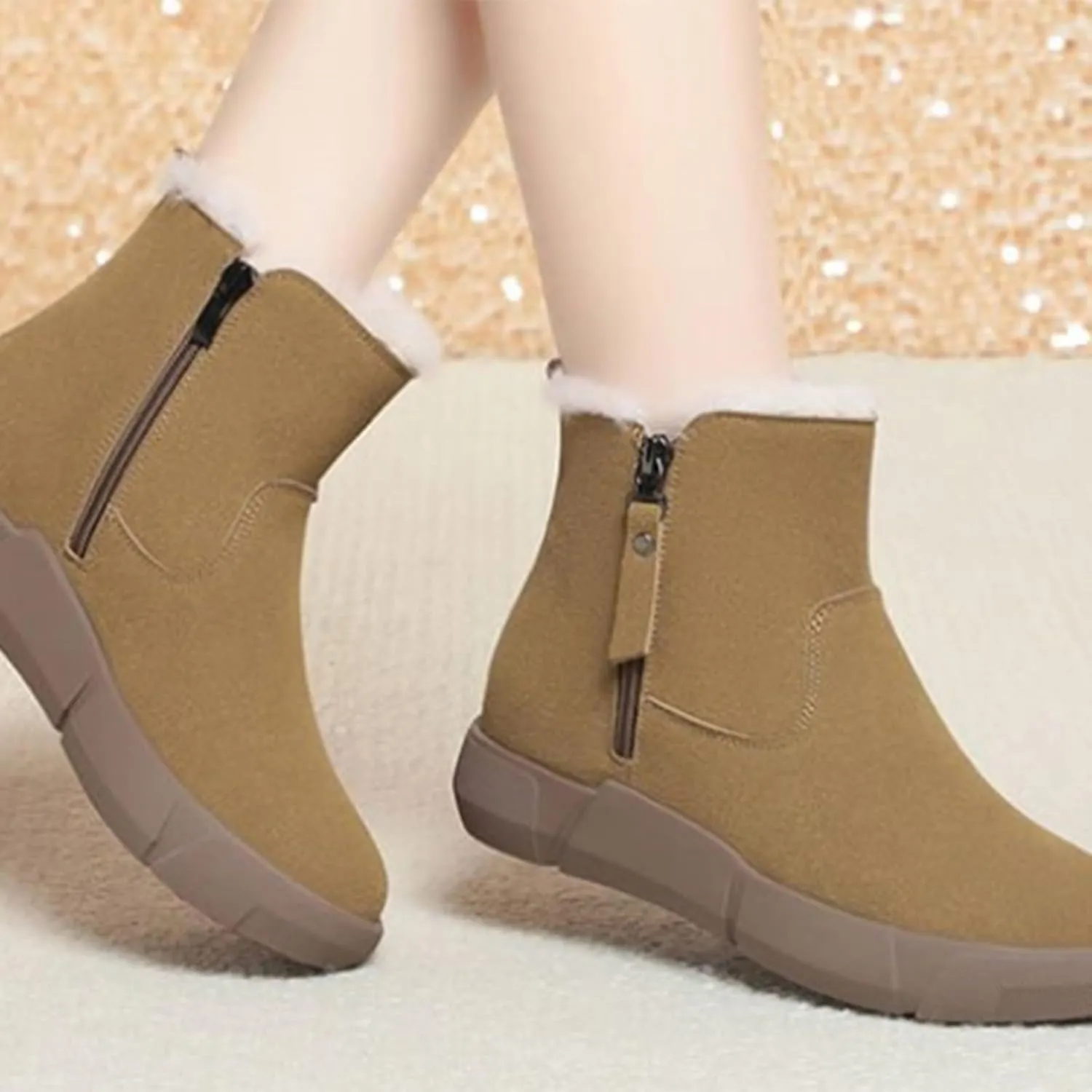 Short Boots For Women Waterproof Suede Boots For Women Genuine Wool Lined Furry Boots Winter Boots