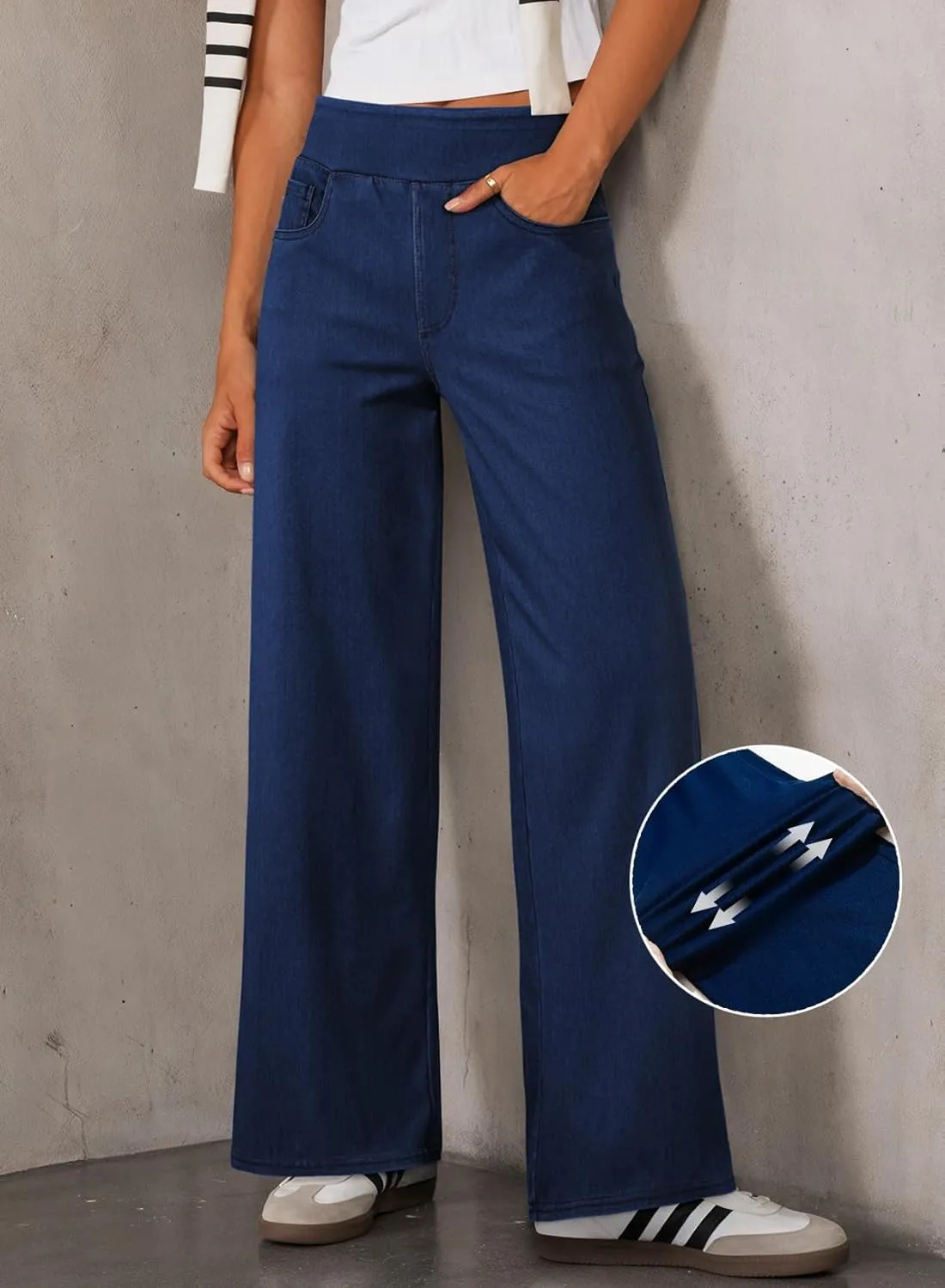 Sidefeel Women's Wide Leg Jeans High Waisted Tummy Control Soft Stretchy Comfort Fit Pull On Denim Pants