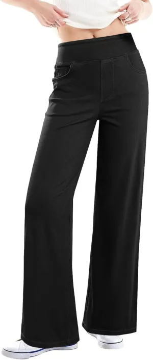 Sidefeel Women's Wide Leg Jeans High Waisted Tummy Control Soft Stretchy Comfort Fit Pull On Denim Pants