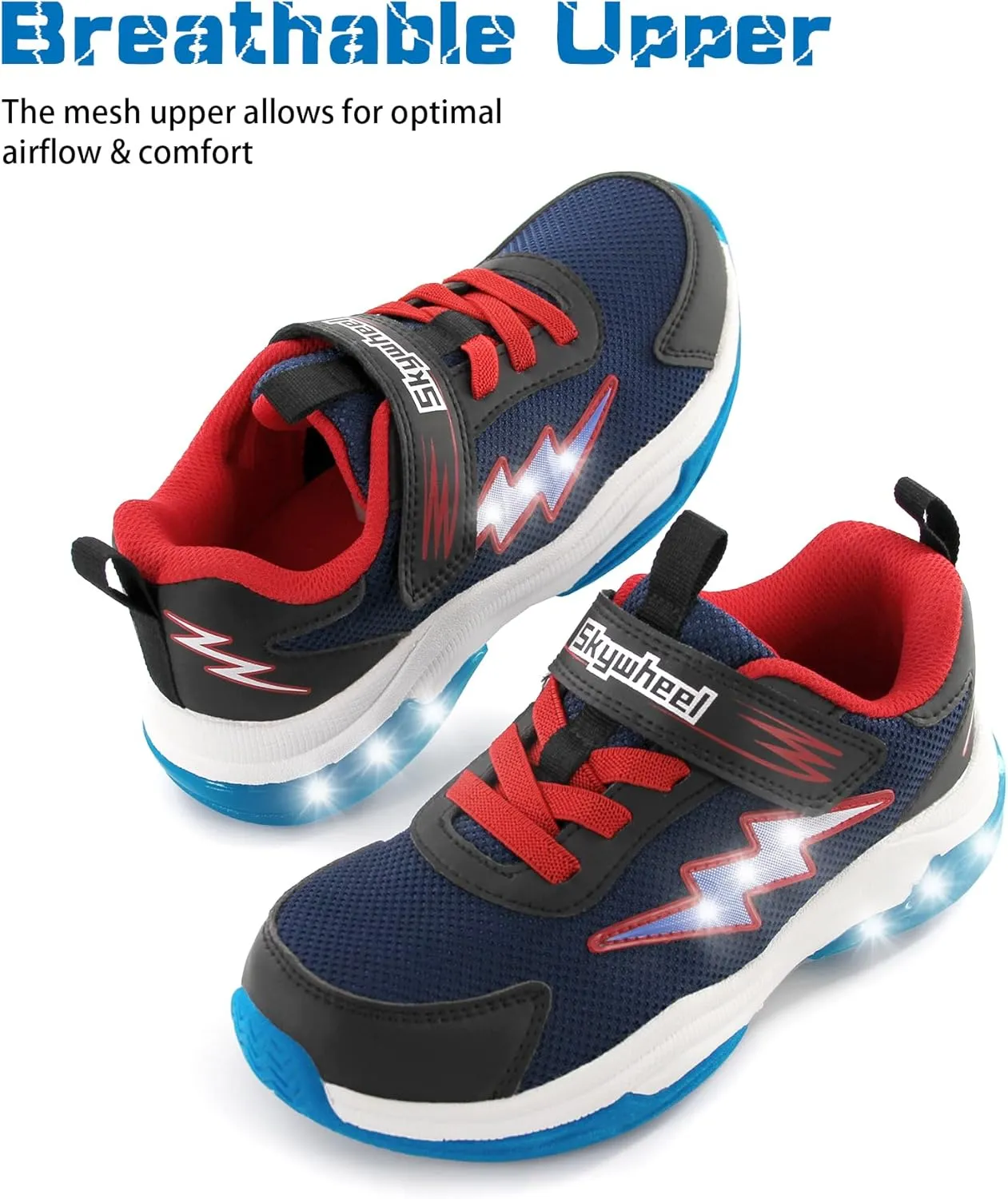SKYWHEEL Kids Sneakers for Boys Light Up Shoes with Switch Tennis Running Athletic Shoes Toddler Size 10 to Big Kids Size 5