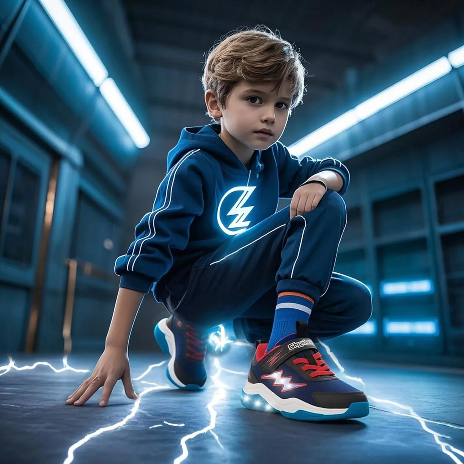 SKYWHEEL Kids Sneakers for Boys Light Up Shoes with Switch Tennis Running Athletic Shoes Toddler Size 10 to Big Kids Size 5