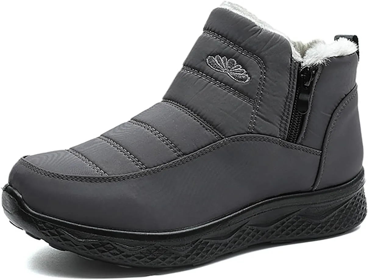 Snow Boots for Couples Waterproof Insulated Women's Warm Sheepskin-Lined Boots Men Winter Ankle Boots Slip-on Short Fur Lined Boot Comfort Orthopedic Fuzzy Thermal Booties Arch Support Shoes