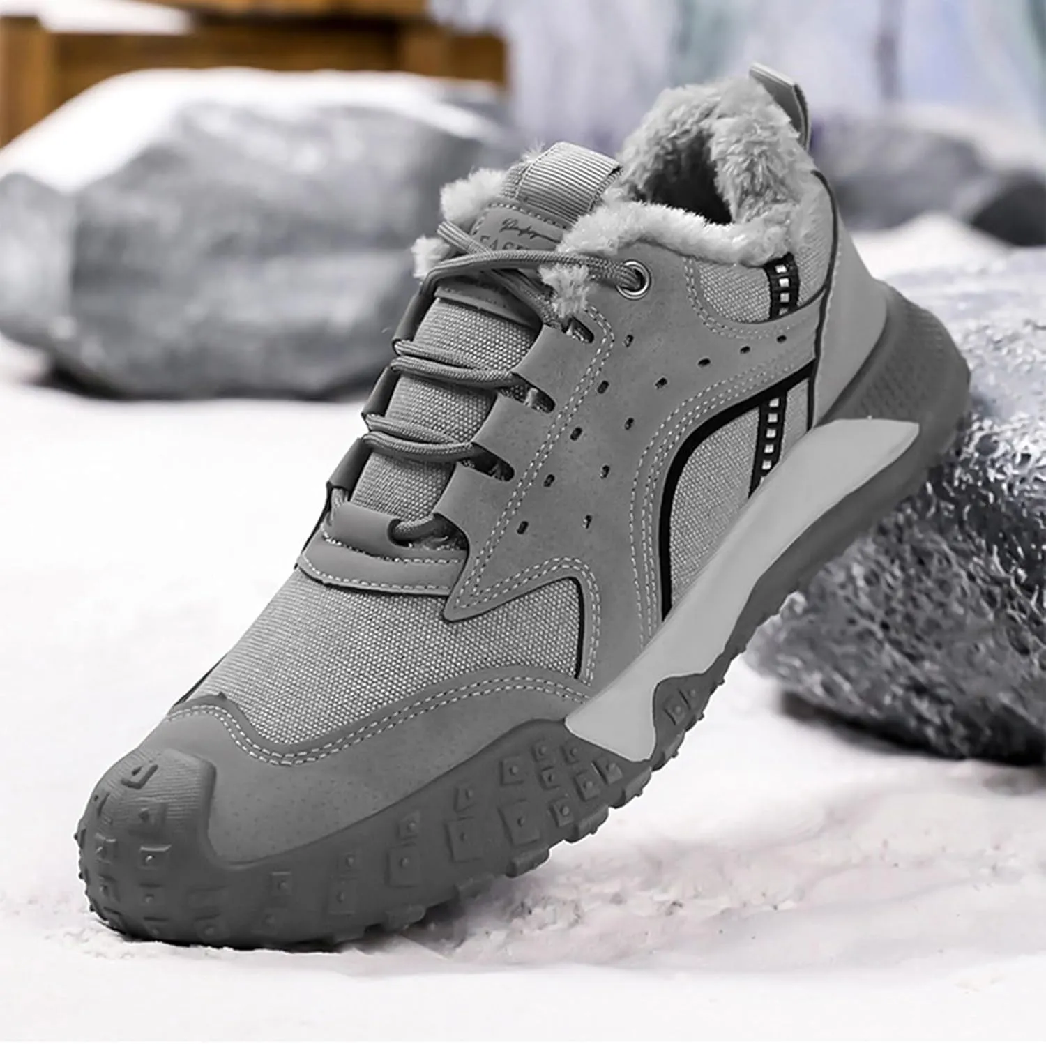Snow Shoes for Men Lace Up Plush Lined Walking Sneaker Non-Slip Womens Winter Boots