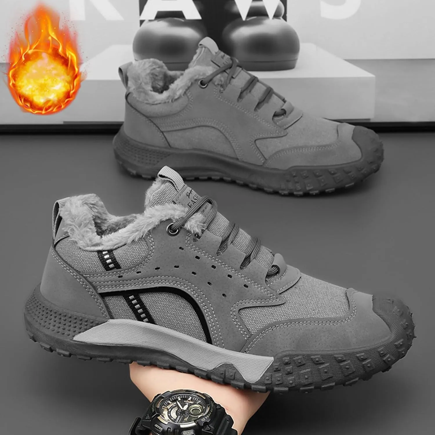 Snow Shoes for Men Lace Up Plush Lined Walking Sneaker Non-Slip Womens Winter Boots