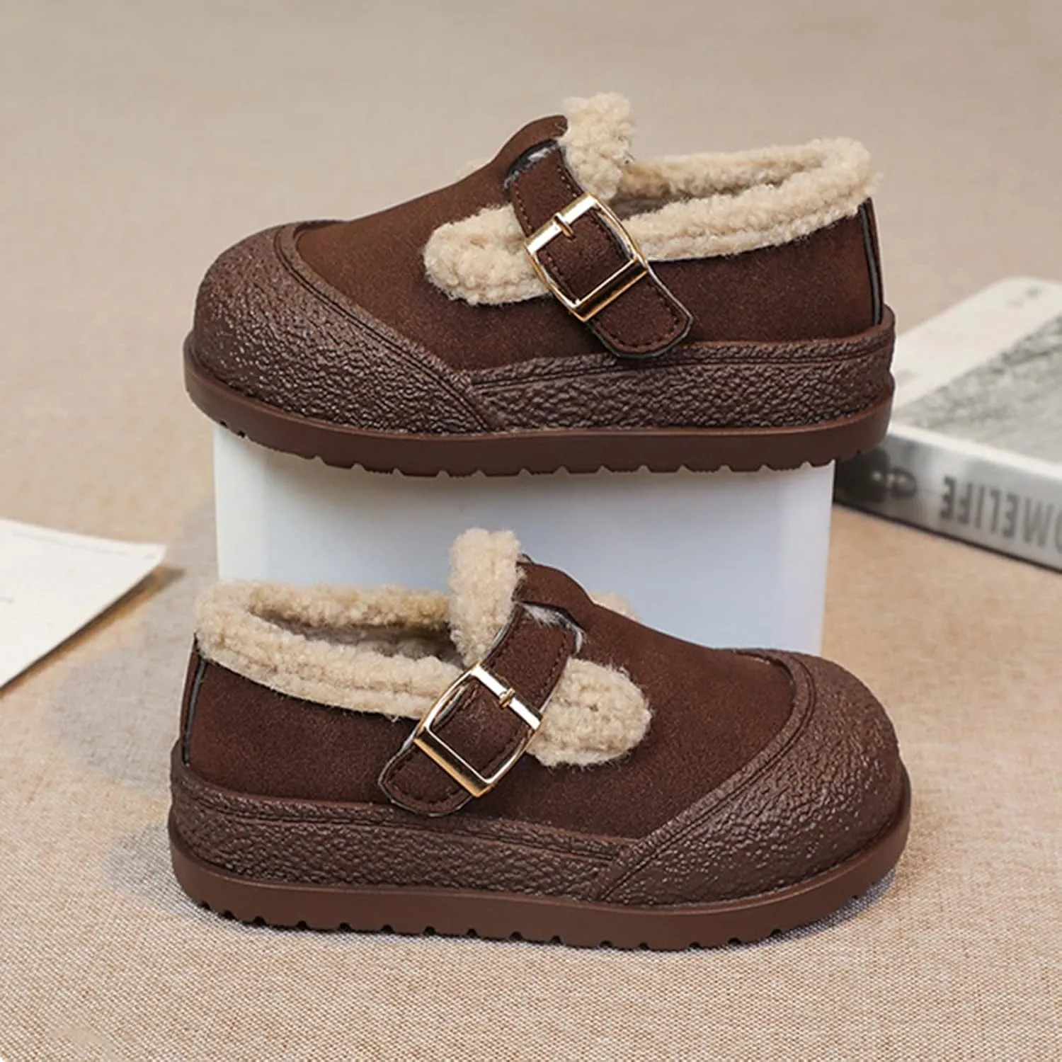 Snow Sneakers for Boys Girls, Suede Platform Warm F𝘂r Lined Fashion Slip-on Comfortable Winter Flat Creature Boots