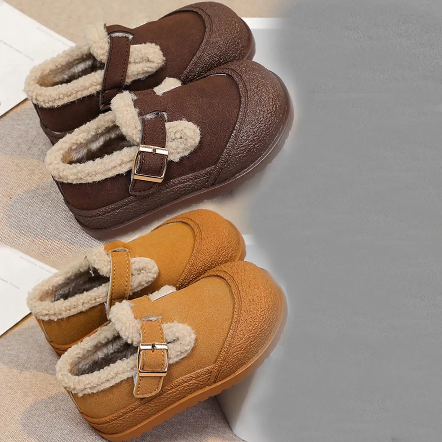 Snow Sneakers for Boys Girls, Suede Platform Warm F𝘂r Lined Fashion Slip-on Comfortable Winter Flat Creature Boots