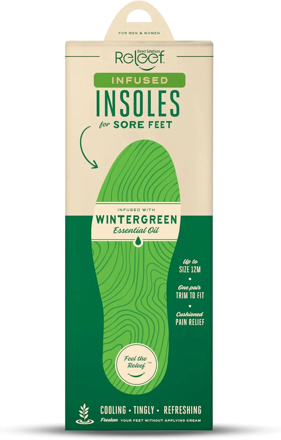Sore Feet Relief Infused Insoles for Men and Women | Wintergreen Oil Cushioned Shoe Inserts | Shock Absorbing Latex Free | Cut to Fit for Work Boots, Sneakers, Pumps