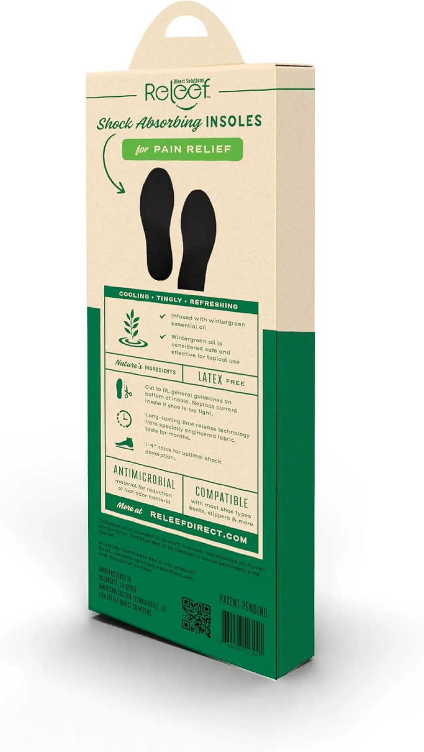 Sore Feet Relief Infused Insoles for Men and Women | Wintergreen Oil Cushioned Shoe Inserts | Shock Absorbing Latex Free | Cut to Fit for Work Boots, Sneakers, Pumps