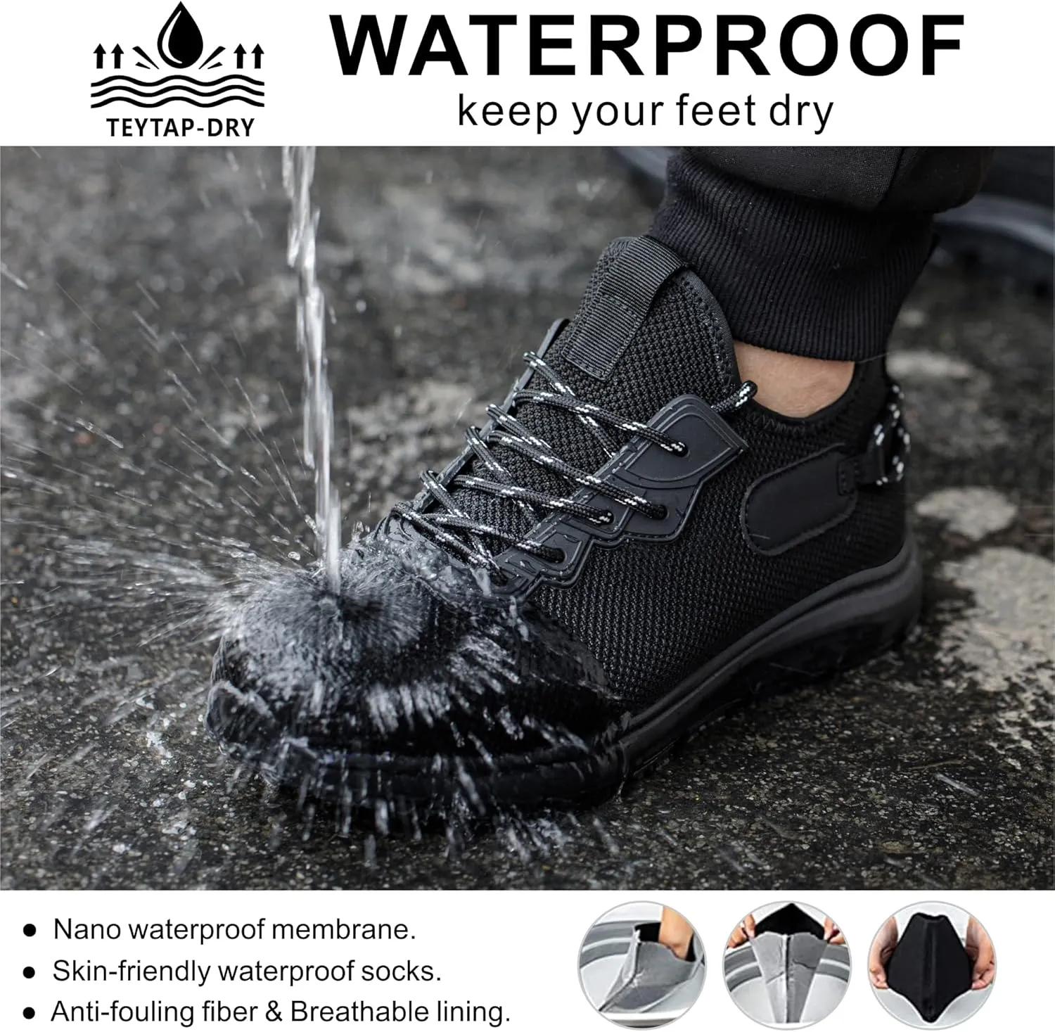 Steel Toe Non Slip Work Shoes for Men Women丨Waterproof Lightweight Safety Sneakers