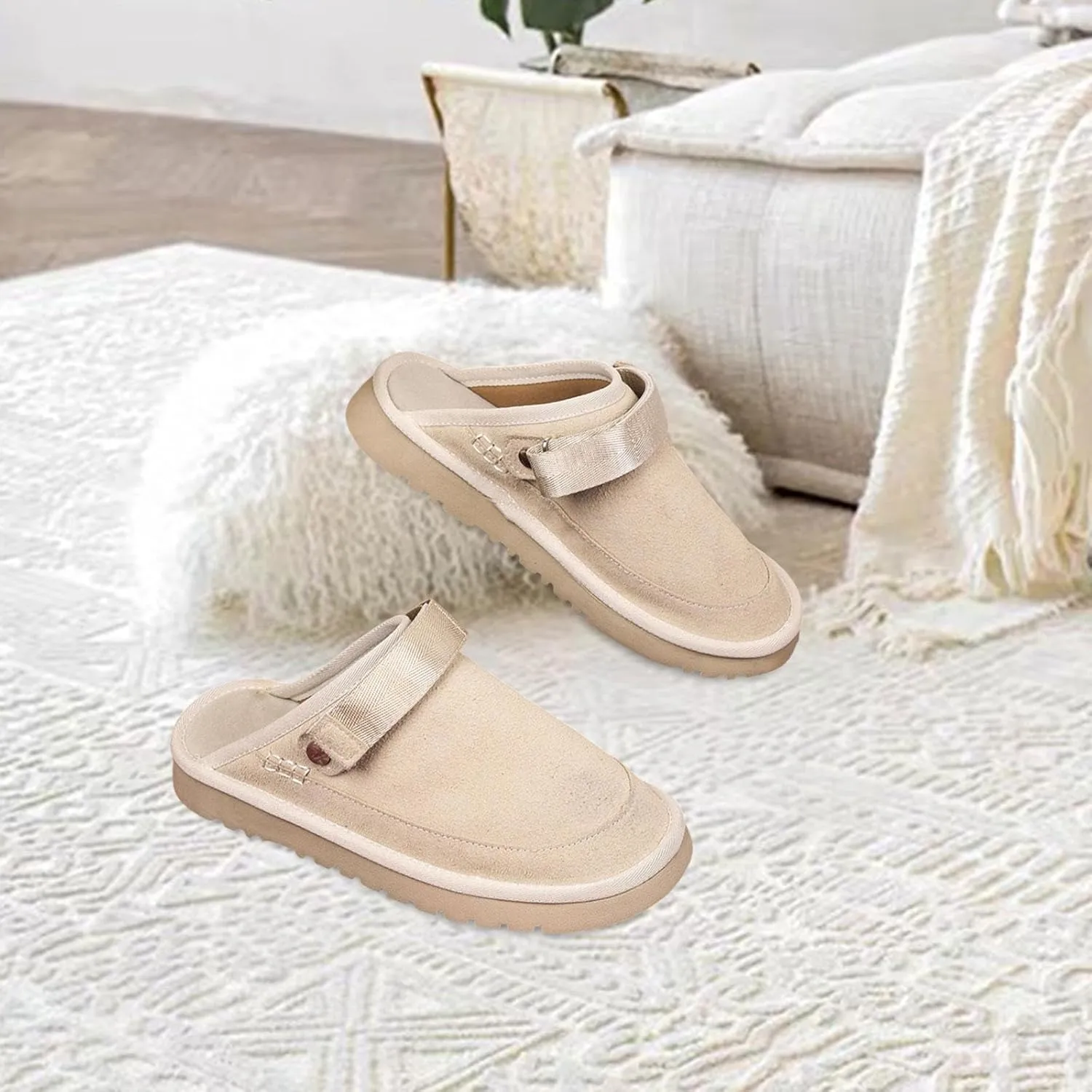 Suede Clogs Adults Slip on Footbed Work Shoes Thick Soled Adjustable Strap Mules