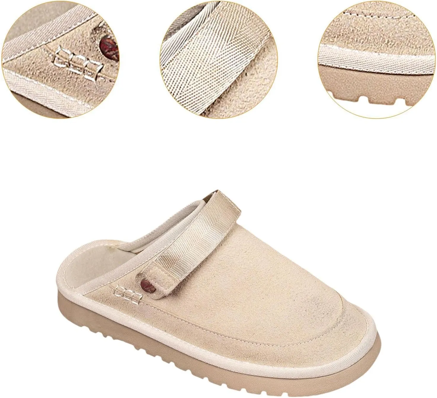Suede Clogs Adults Slip on Footbed Work Shoes Thick Soled Adjustable Strap Mules