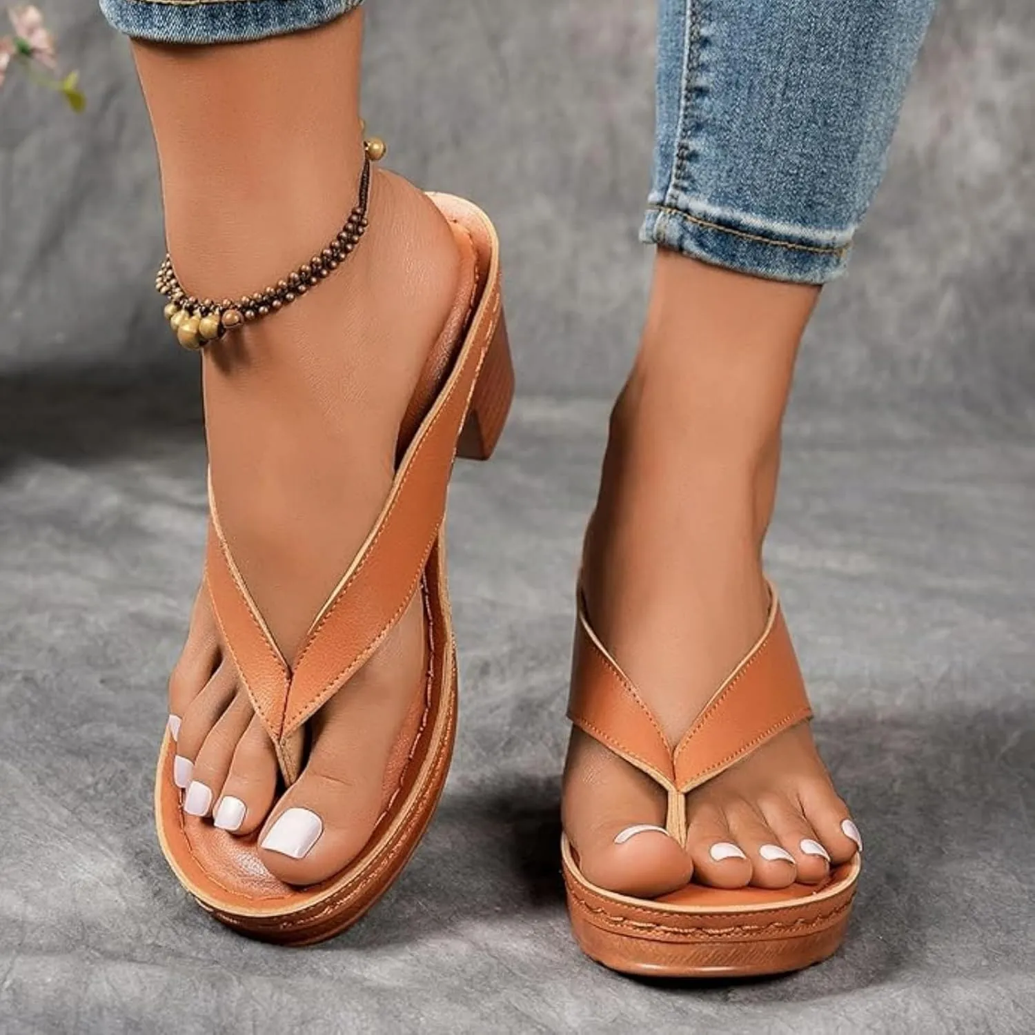 Summer Heel Sandals for Women 2025 Open Toe Wedges Heels Dressy Casaul Bridal Party Wedding Flip Flops Comfortable Slip On Beach Sandals Breathable Long Walk Sandal