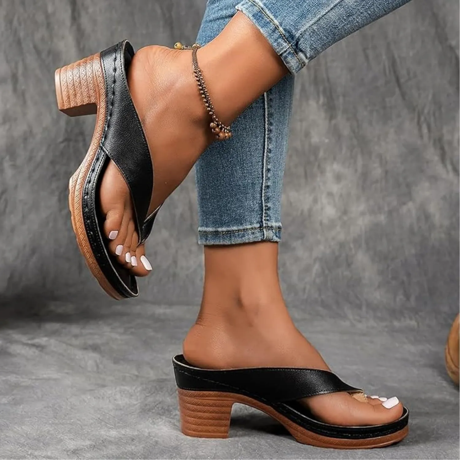 Summer Heel Sandals for Women 2025 Open Toe Wedges Heels Dressy Casaul Bridal Party Wedding Flip Flops Comfortable Slip On Beach Sandals Breathable Long Walk Sandal