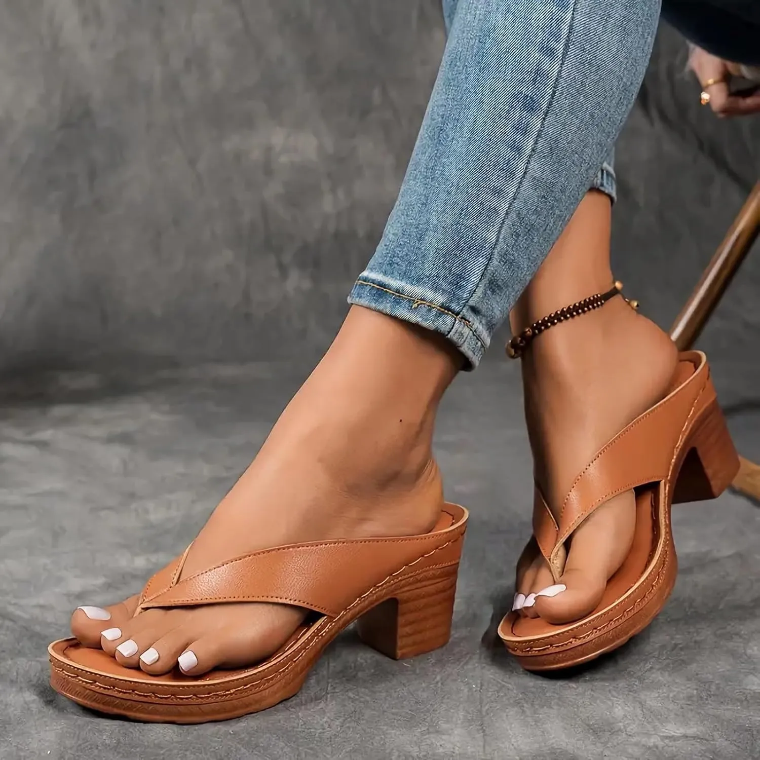 Summer Heel Sandals for Women 2025 Open Toe Wedges Heels Dressy Casaul Bridal Party Wedding Flip Flops Comfortable Slip On Beach Sandals Breathable Long Walk Sandal