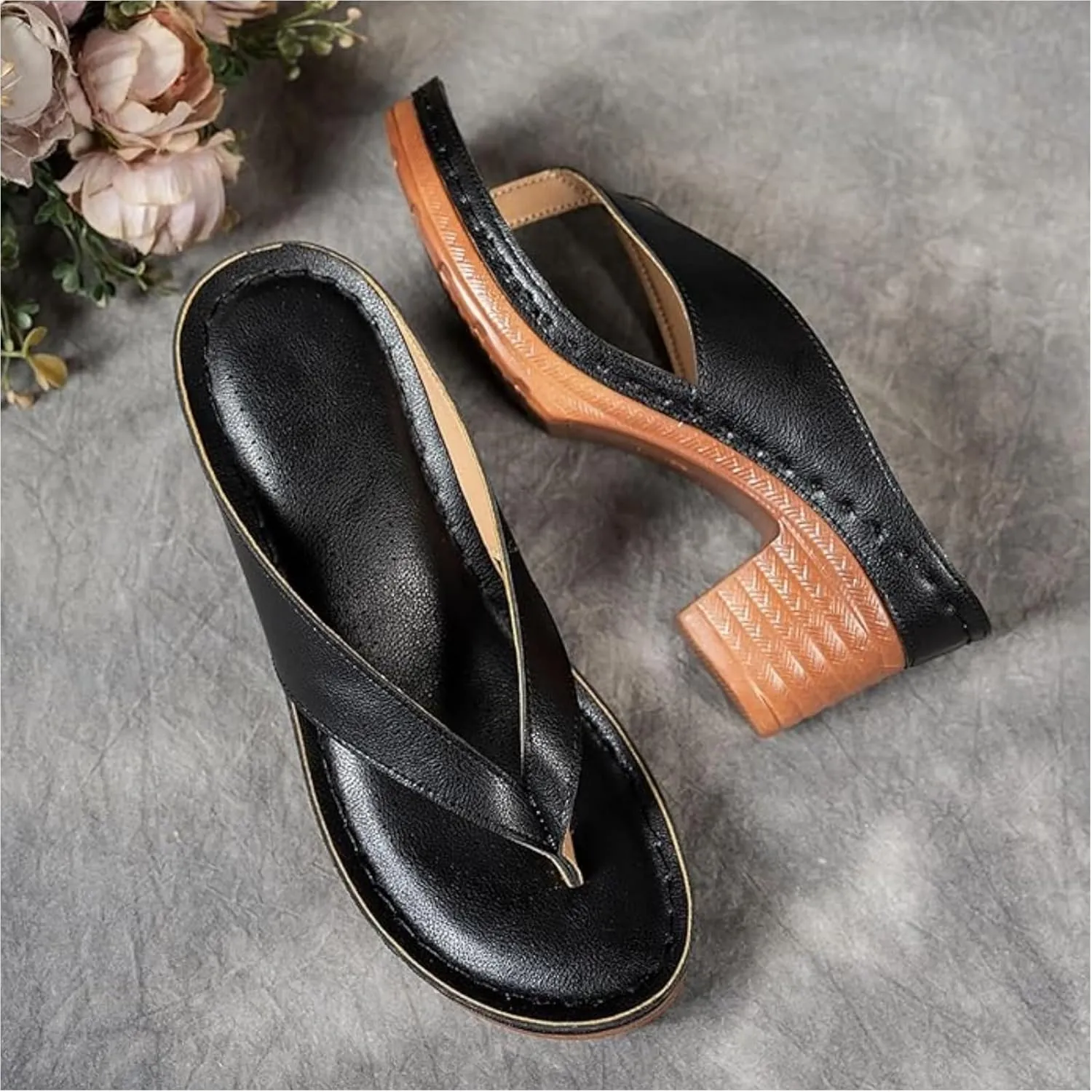 Summer Heel Sandals for Women 2025 Open Toe Wedges Heels Dressy Casaul Bridal Party Wedding Flip Flops Comfortable Slip On Beach Sandals Breathable Long Walk Sandal