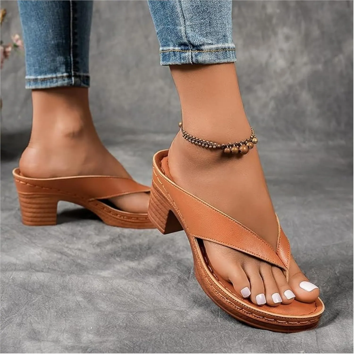 Summer Heel Sandals for Women 2025 Open Toe Wedges Heels Dressy Casaul Bridal Party Wedding Flip Flops Comfortable Slip On Beach Sandals Breathable Long Walk Sandal