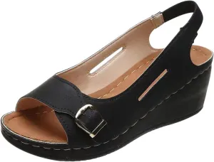 Summer Wedge Sandals for Women,Fashion Casual Fish Mouth Open Toe Buckle Hollow Roman Sandals Solid Comfortable Outdoor Ladies Shoes Sandalias