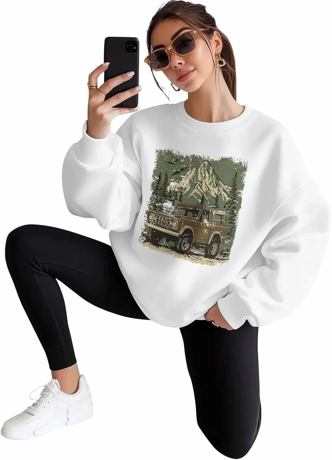 Sweatshirt for Women Off-road Forest Eagle Car Graphic Womens Sweatshirt Crewneck Long Sleeve Pullover Clothes