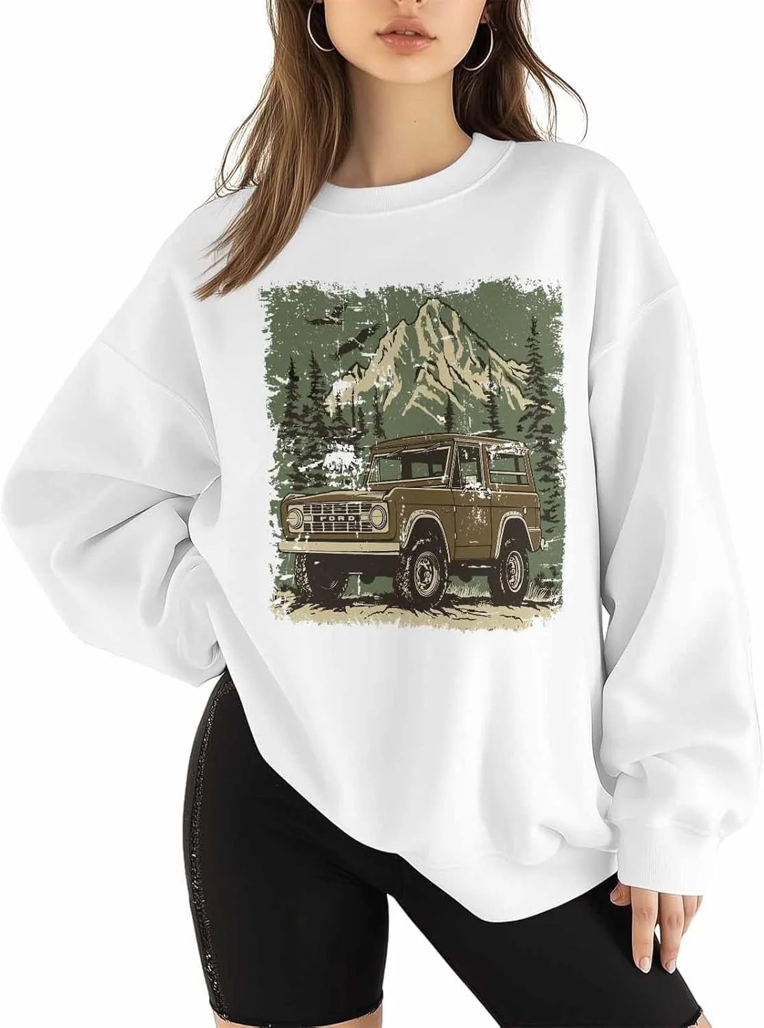 Sweatshirt for Women Off-road Forest Eagle Car Graphic Womens Sweatshirt Crewneck Long Sleeve Pullover Clothes