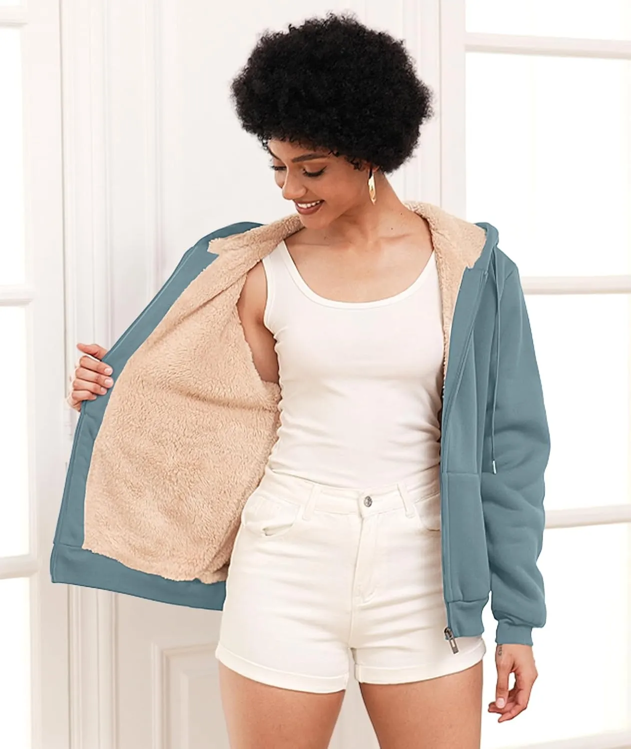 SWISSWELL Hoodies for Women Winter Fleece Sweatshirt - Full Zip Up Thick Sherpa Lined Hooded Jacket