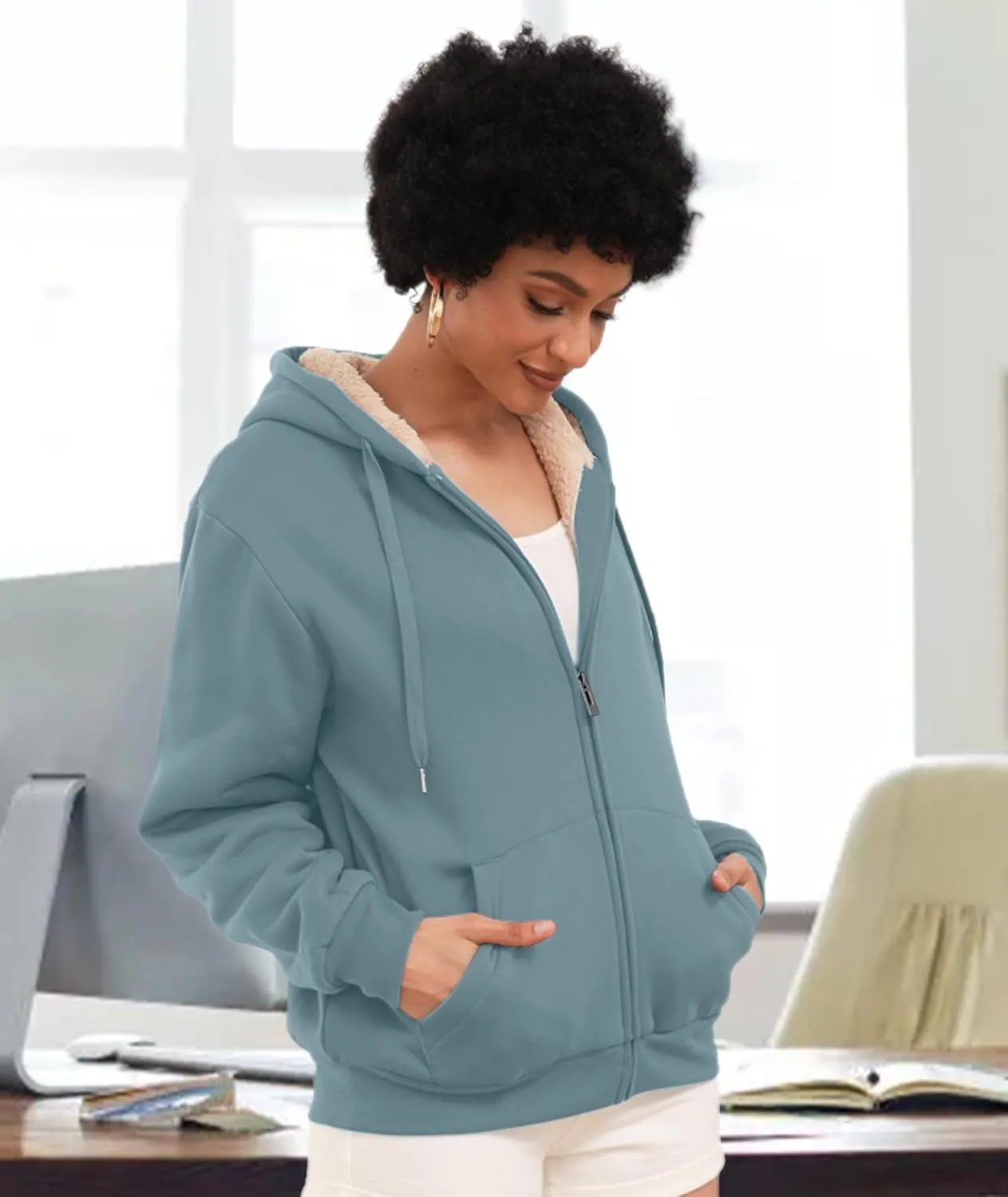 SWISSWELL Hoodies for Women Winter Fleece Sweatshirt - Full Zip Up Thick Sherpa Lined Hooded Jacket