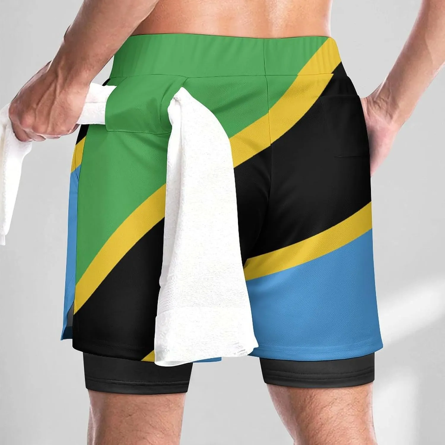 Tanzania Flag Men's Swim Trunks Short Beach Shorts Swimming Trunks with Pockets