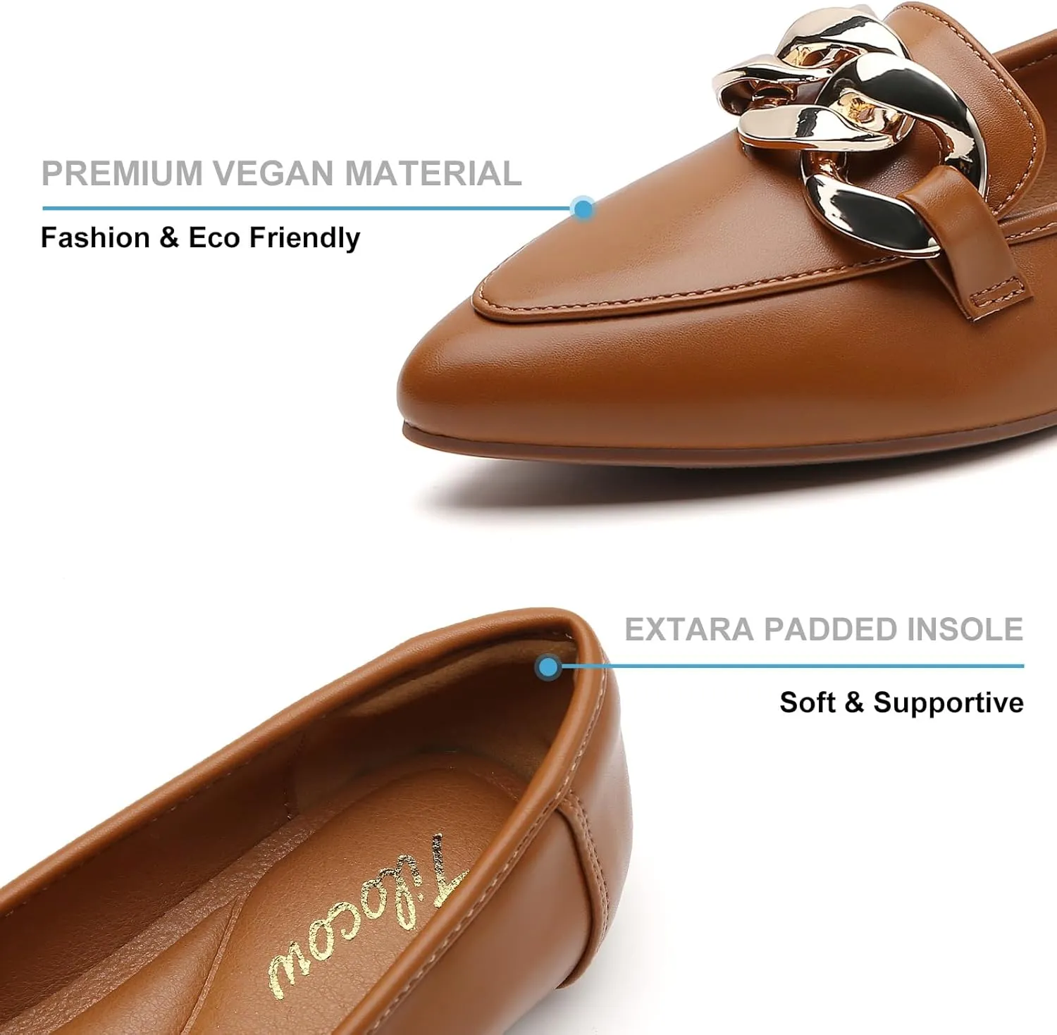 Tilocow Metal Chain Loafers for Womens Slip On Pointed Toe Flats Comfortable Fashion Work Business Shoes