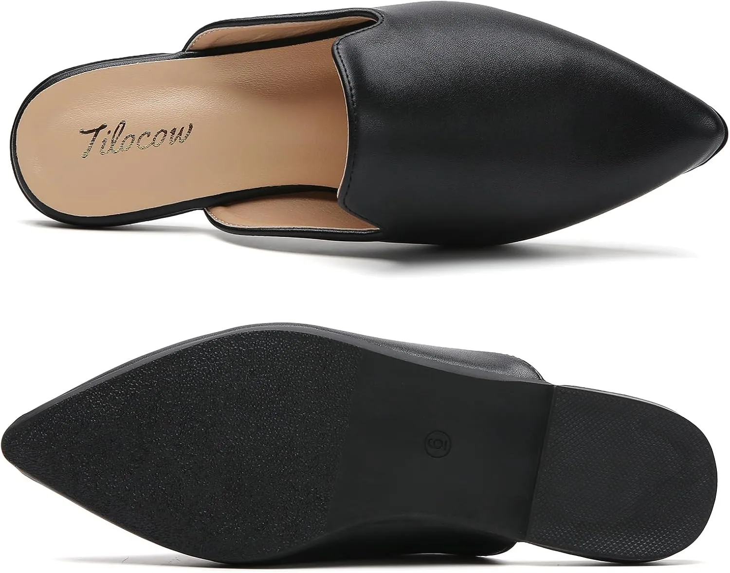 Tilocow Mules for Women Flats Comfortable Pointed Toe Slip On Backless Loafers Flat Mule Business Casual Shoes Slides