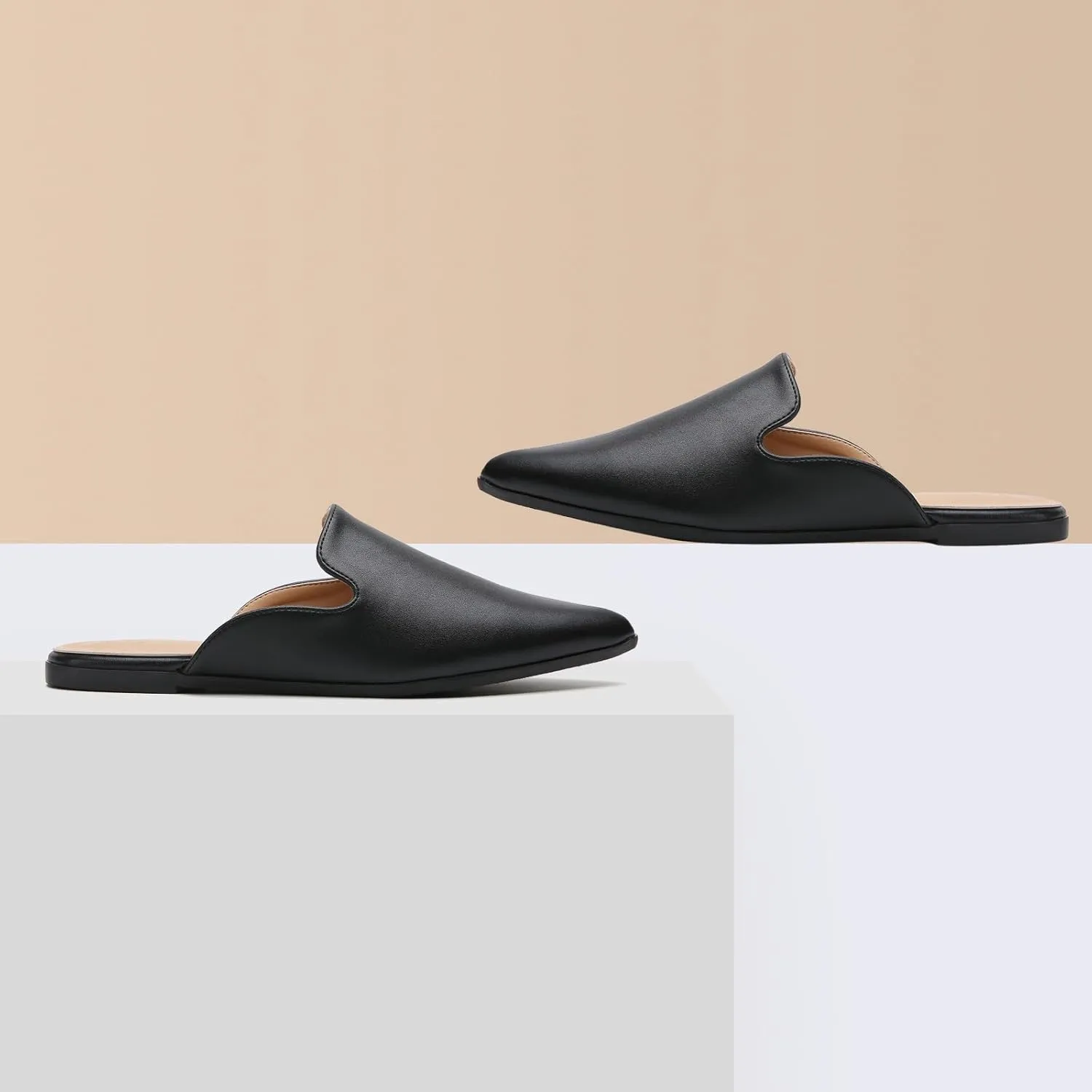 Tilocow Mules for Women Flats Comfortable Pointed Toe Slip On Backless Loafers Flat Mule Business Casual Shoes Slides