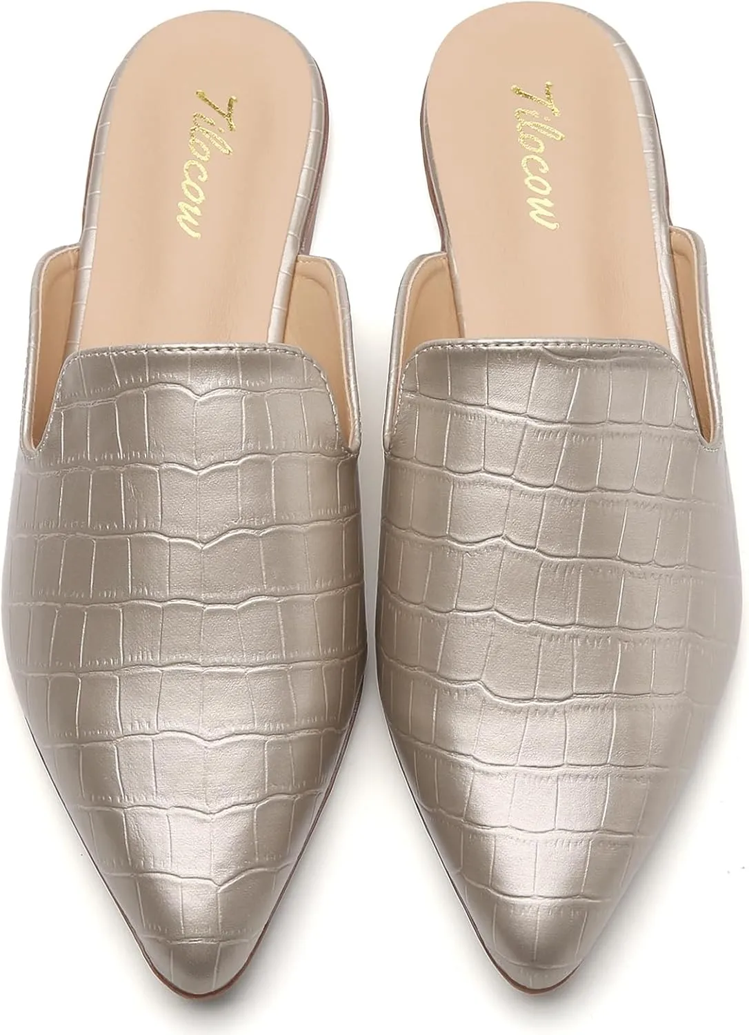 Tilocow Mules for Women Flats Comfortable Pointed Toe Slip On Backless Loafers Flat Mule Business Casual Shoes Slides