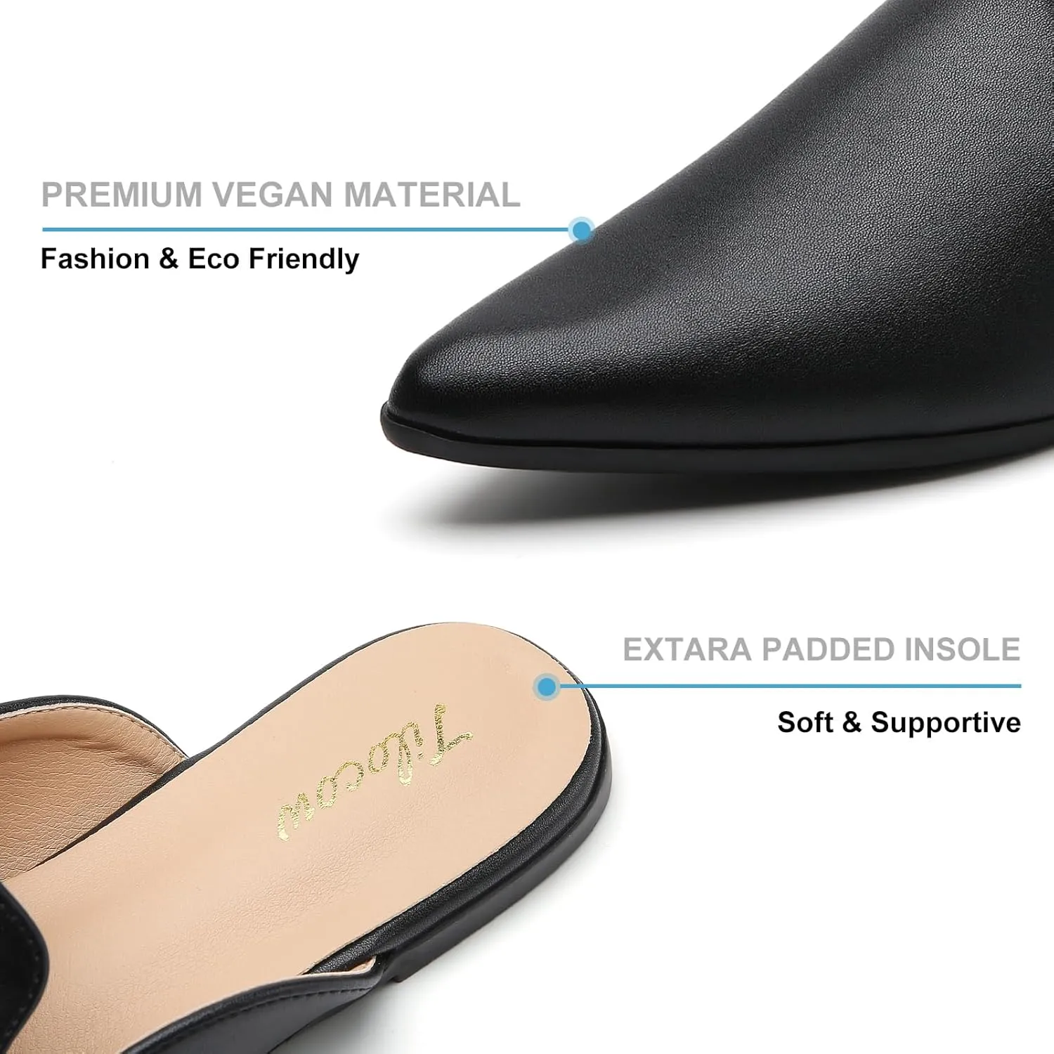 Tilocow Mules for Women Flats Comfortable Pointed Toe Slip On Backless Loafers Flat Mule Business Casual Shoes Slides
