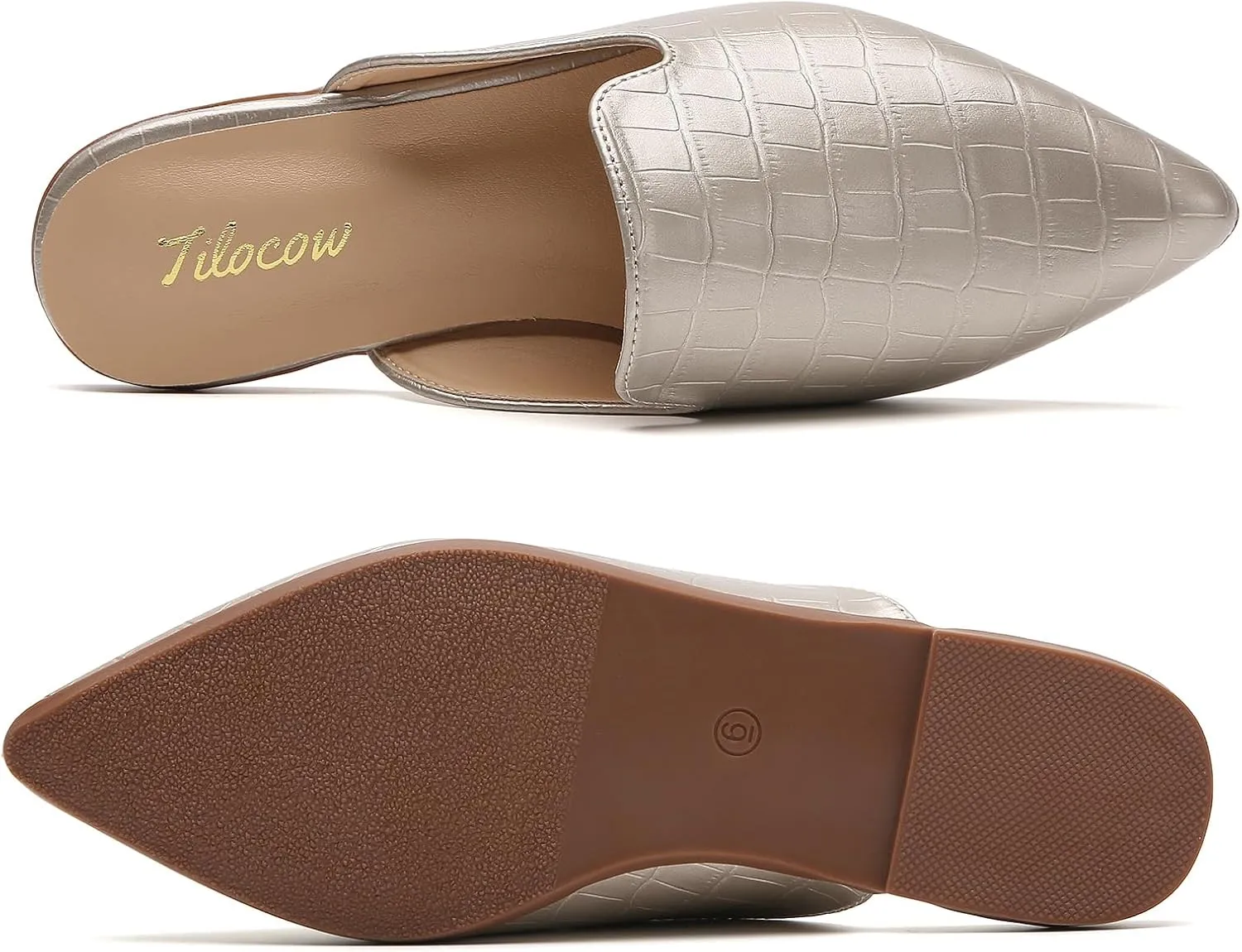Tilocow Mules for Women Flats Comfortable Pointed Toe Slip On Backless Loafers Flat Mule Business Casual Shoes Slides
