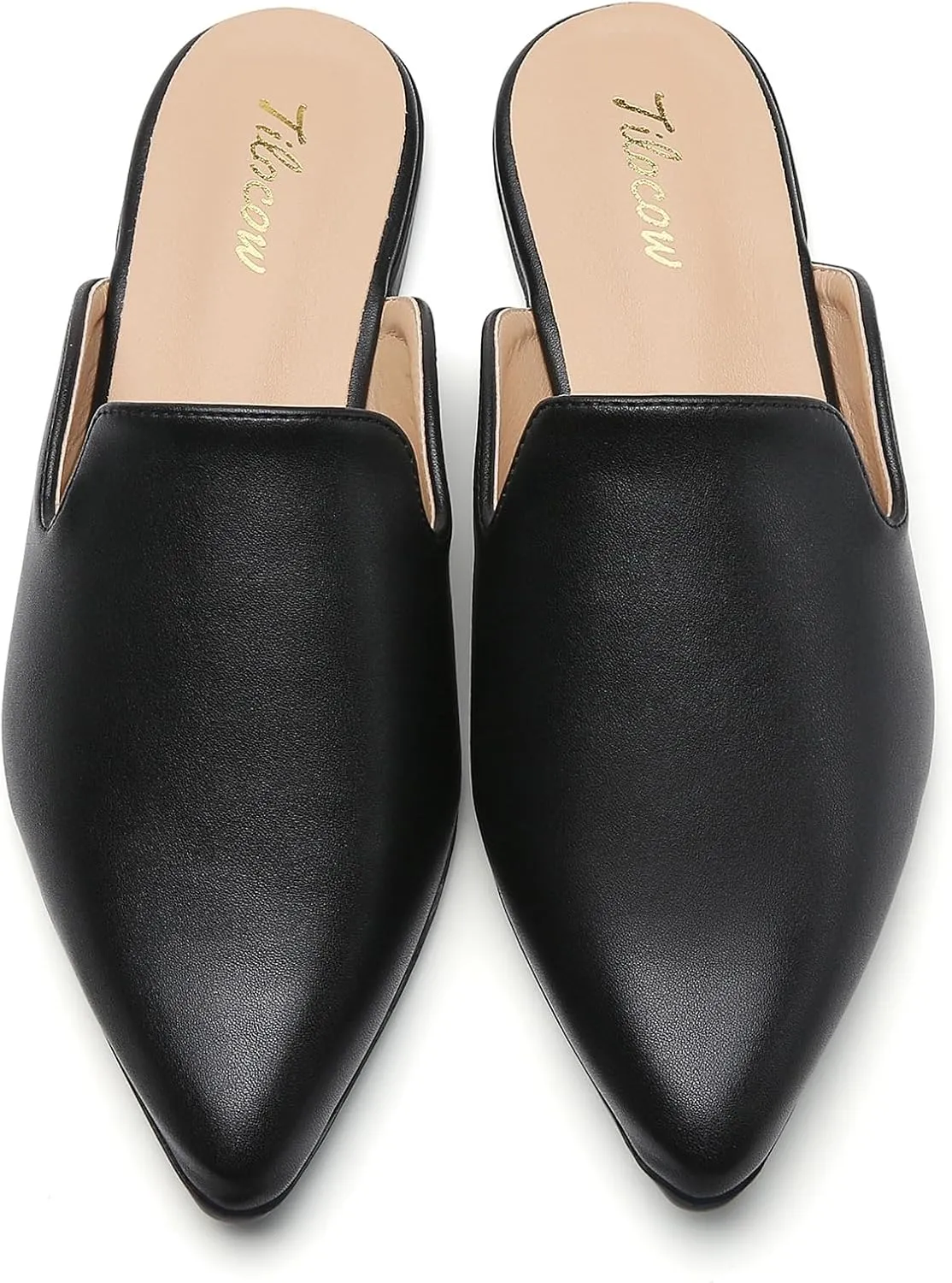 Tilocow Mules for Women Flats Comfortable Pointed Toe Slip On Backless Loafers Flat Mule Business Casual Shoes Slides