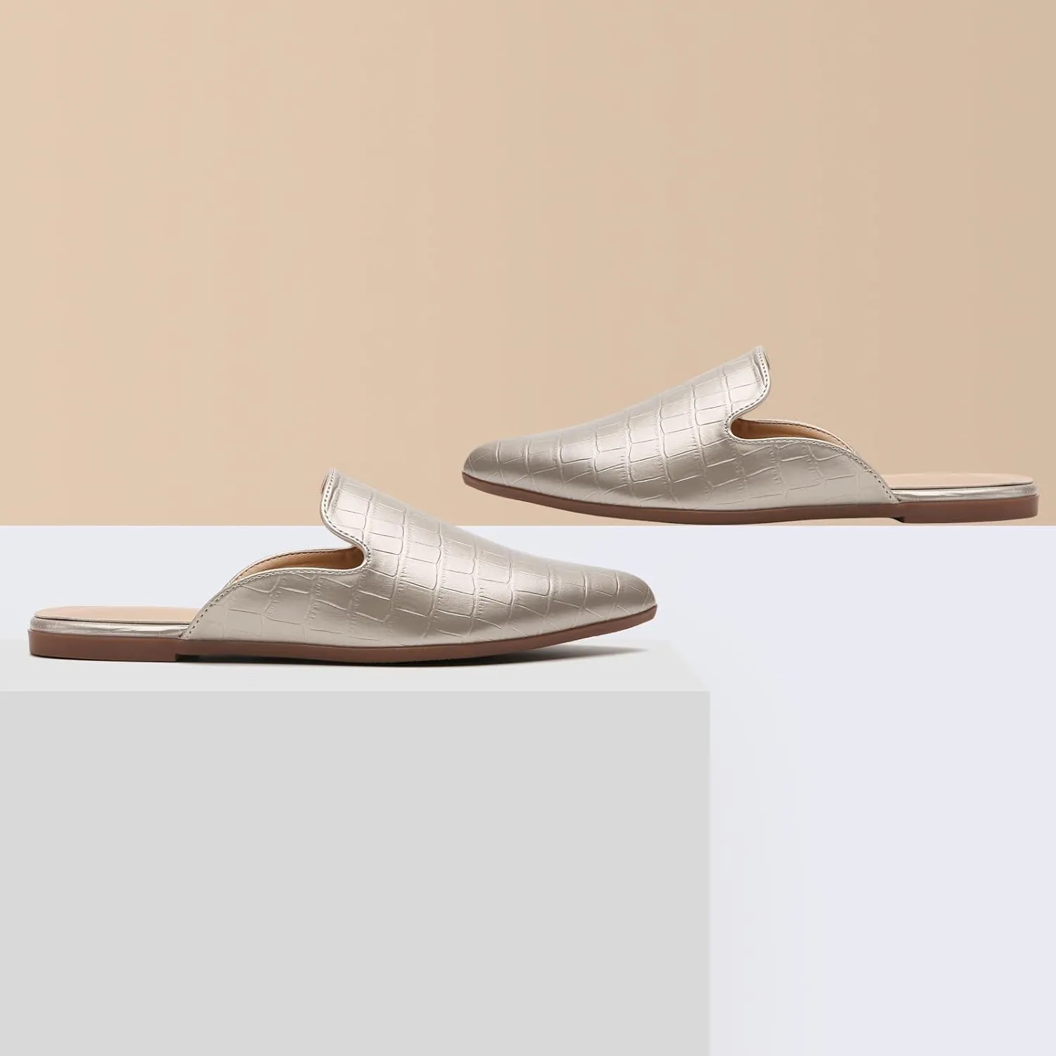 Tilocow Mules for Women Flats Comfortable Pointed Toe Slip On Backless Loafers Flat Mule Business Casual Shoes Slides